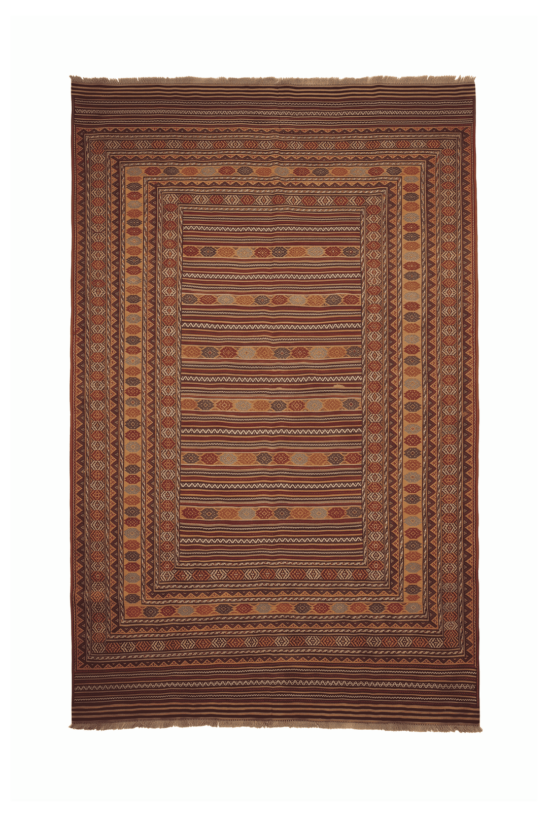 チェスナットブラウンのアフガン キリム（無地） 193×281cm・約3畳の手織りウールラグ