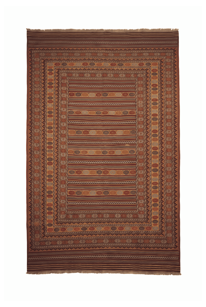 チェスナットブラウンのアフガン キリム（無地） 193×281cm・約3畳の手織りウールラグ