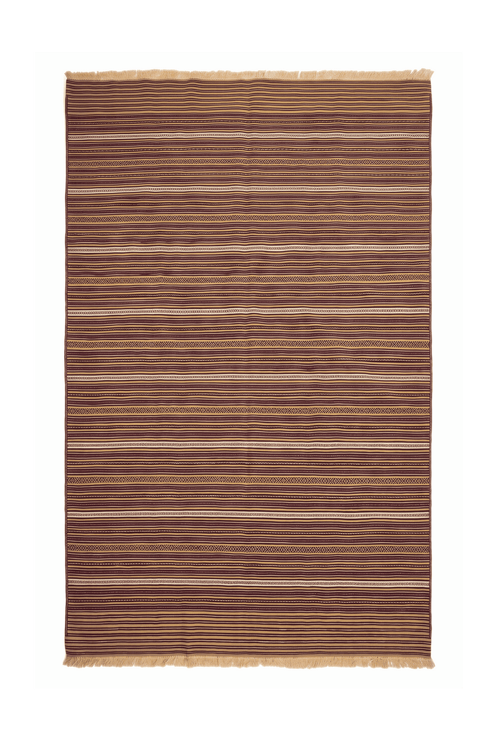 ココアブラウンのアフガン キリム（無地） 182×291cm・約3畳の手織りウールラグ