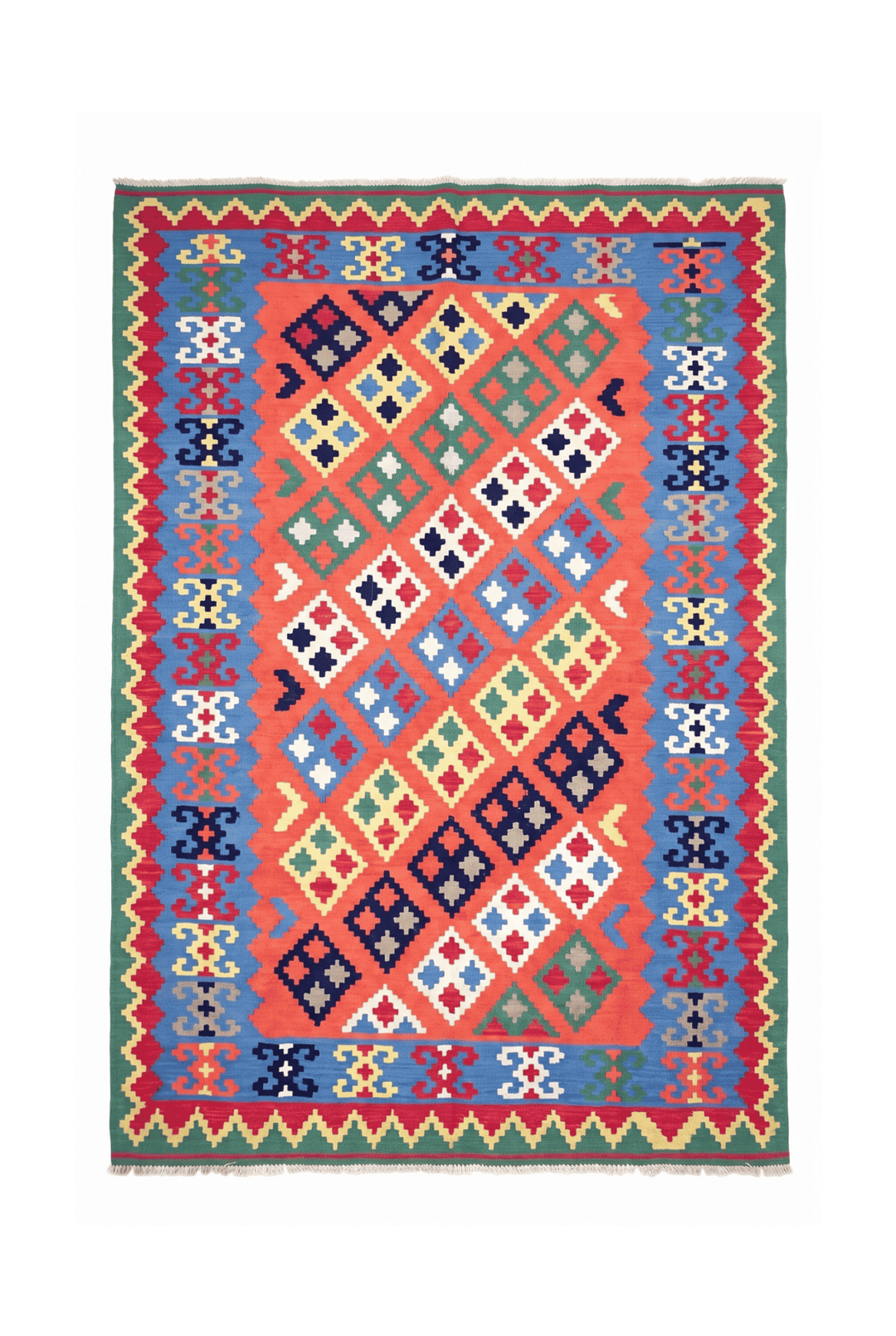 マルチカラーのアフガン キリム（幾何学柄） 181×252cm・約3畳の手織りウールラグ