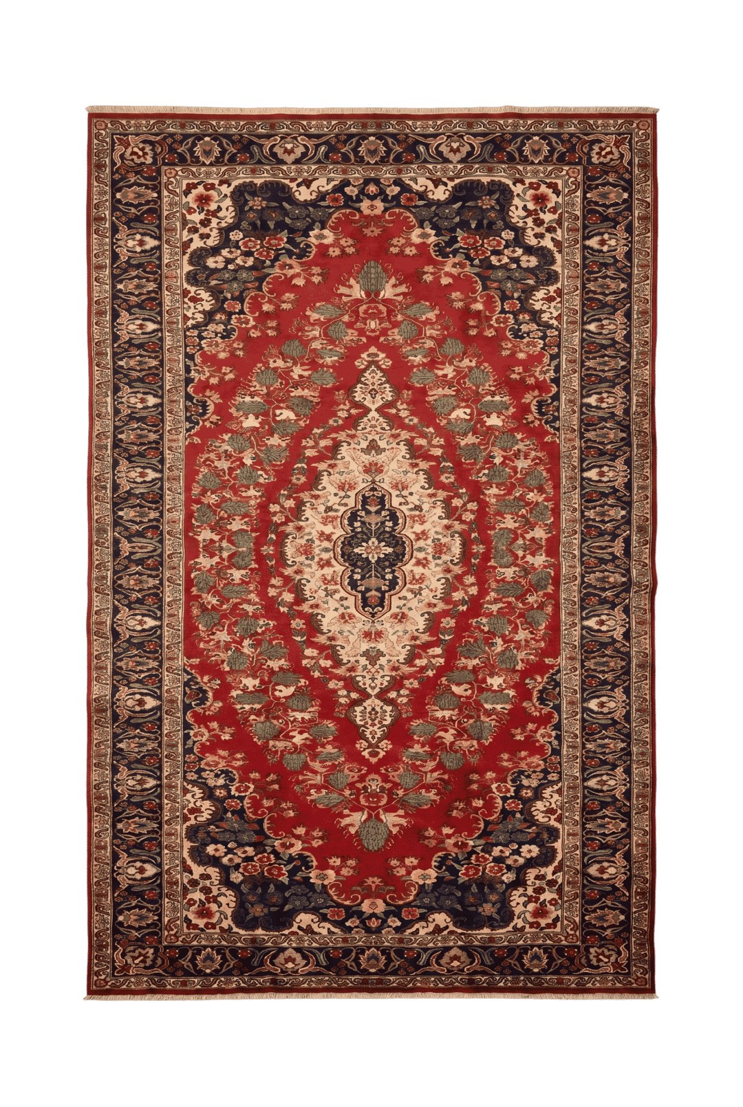 レッドのアフガン絨毯 シェルワン（メダリオン柄） 207×318cm・約4.5畳の手織りウールラグ