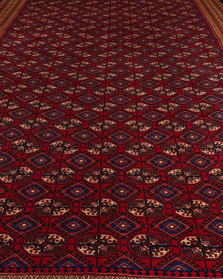 Red Yomut Turkmen Rug, Hand-Knotted Afghani Sherwan