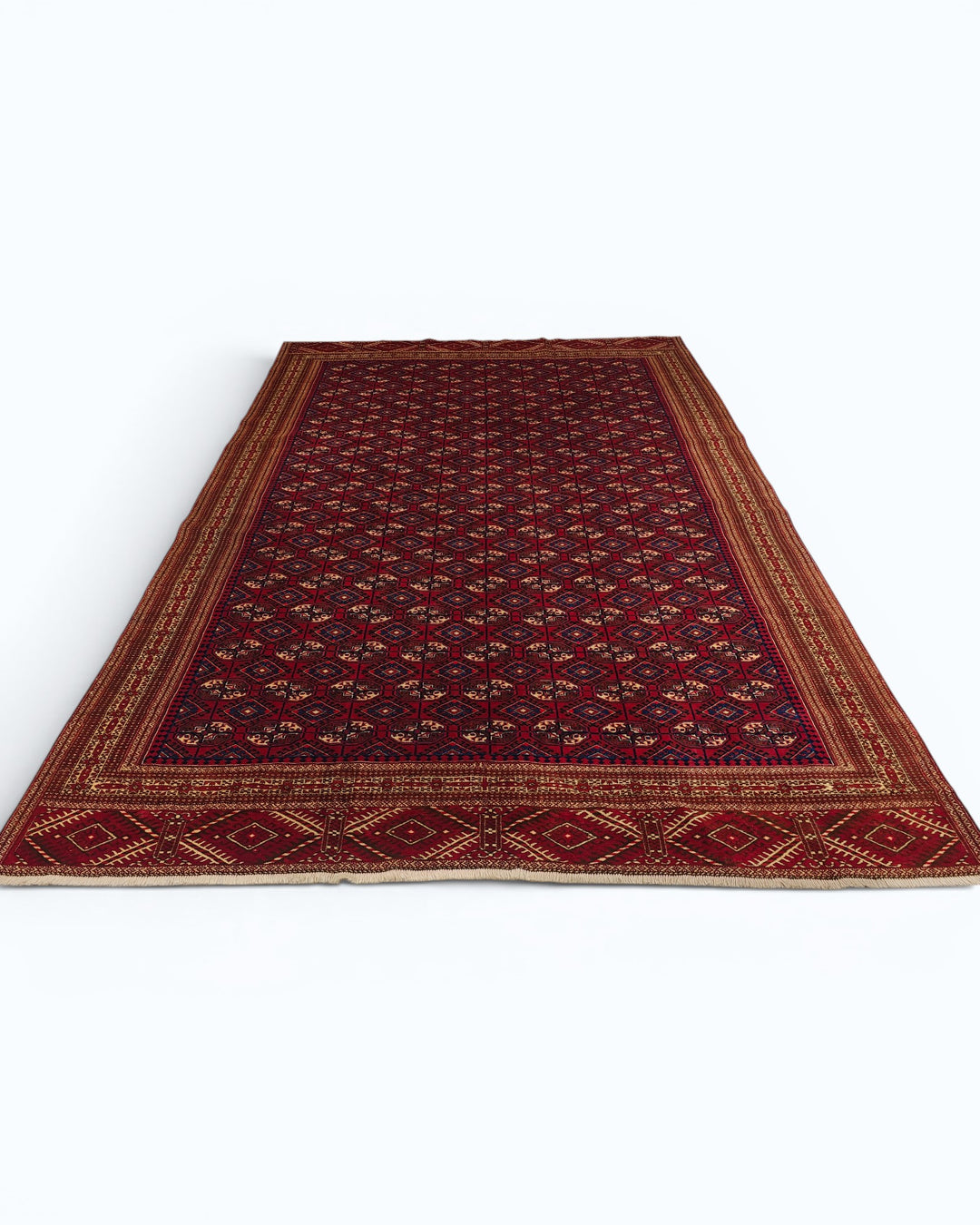 Red Yomut Turkmen Rug, Hand-Knotted Afghani Sherwan