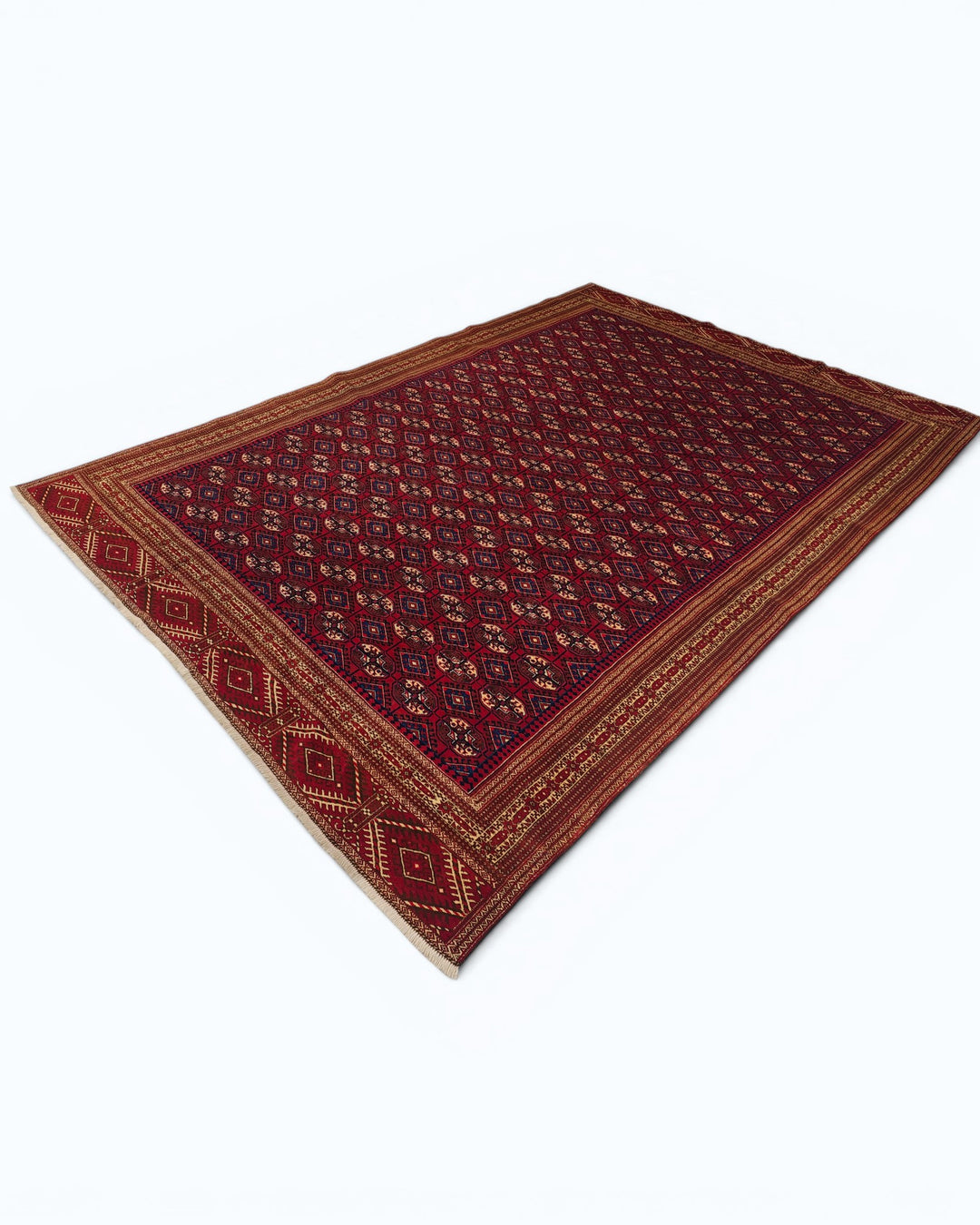 Red Yomut Turkmen Rug, Hand-Knotted Afghani Sherwan