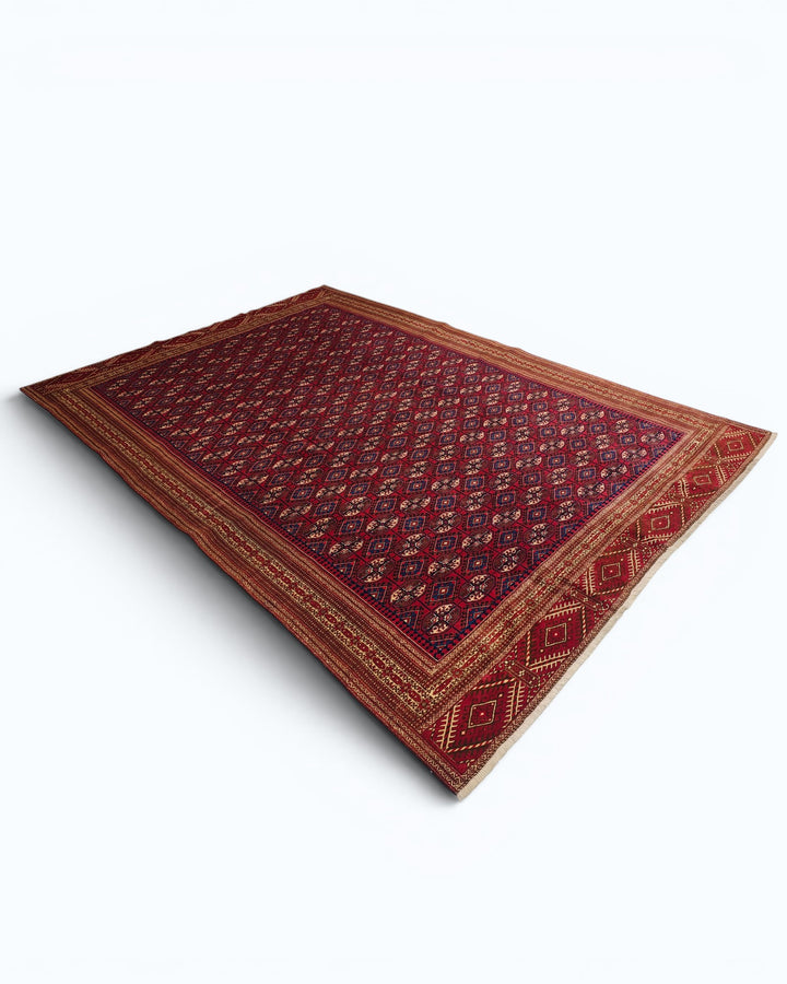 Red Yomut Turkmen Rug, Hand-Knotted Afghani Sherwan