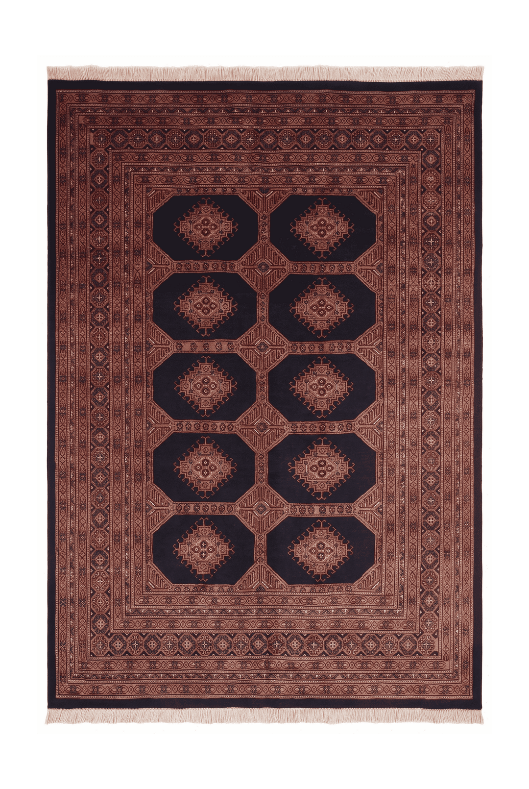 モーヴ・トープのパキスタン絨毯 高密度（ギュル柄） 151×234cm・約2畳の手織りウールラグ