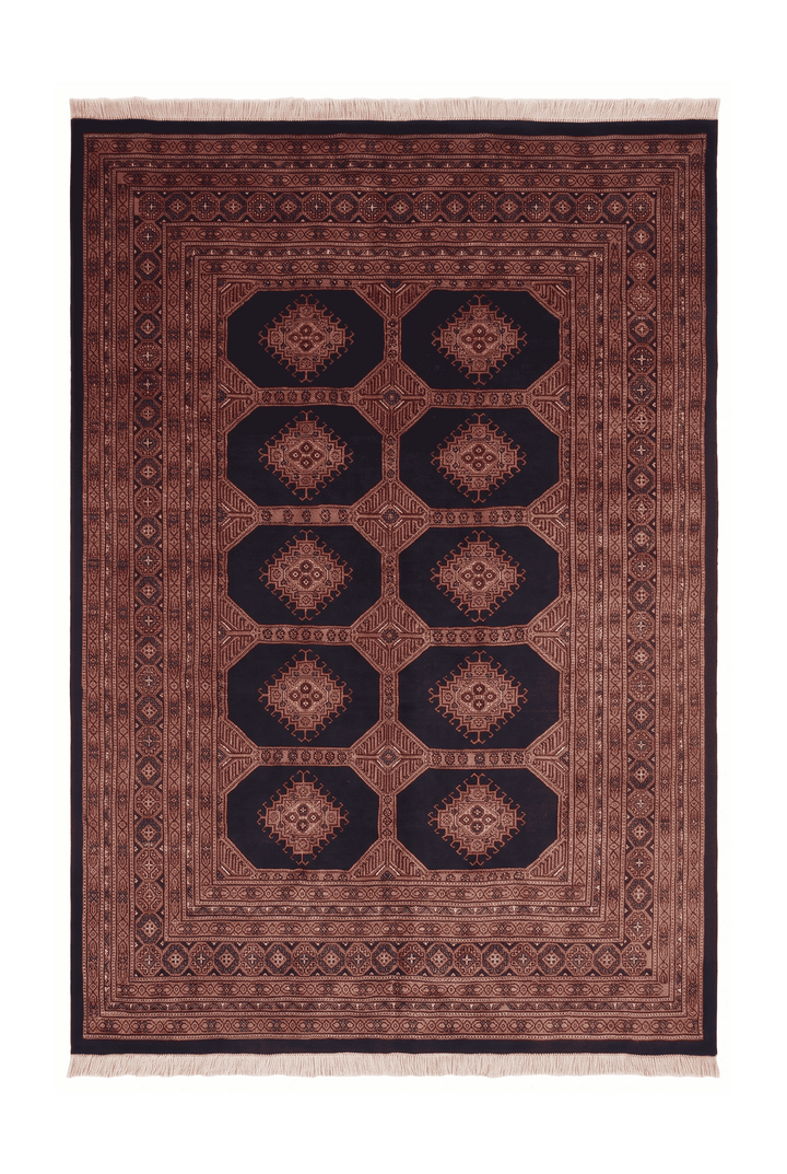 モーヴ・トープのパキスタン絨毯 高密度（ギュル柄） 151×234cm・約2畳の手織りウールラグ