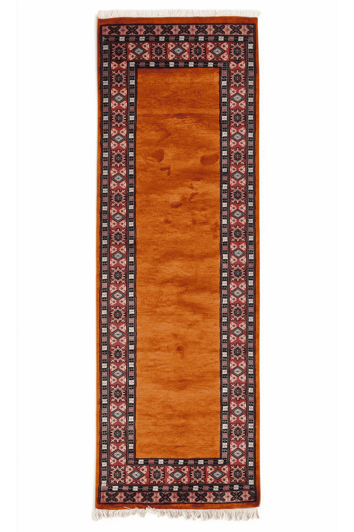 サフランのパキスタン絨毯 高密度（無地） 78×219cm・廊下ランナーの手織りウールラグ