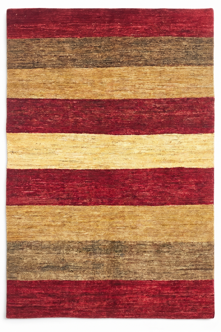 Crimson &amp; Gold Stripe Gabbeh, Hand-Knotted Afghan Wool Rug