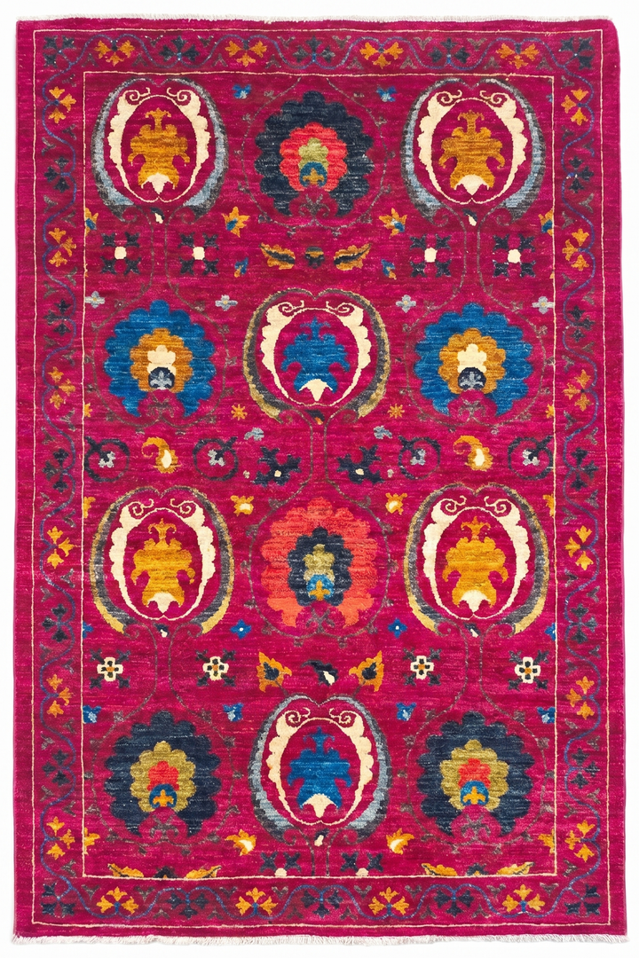 Magenta Suzani Gabbeh, Hand-Knotted Afghan Wool Rug