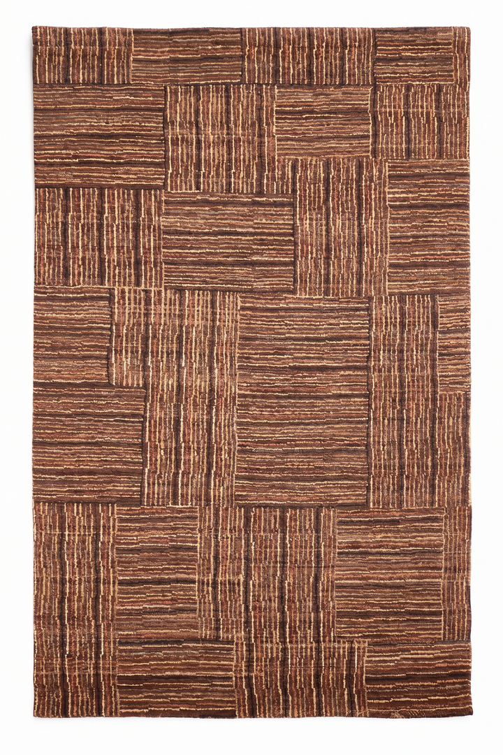 Cinnamon Patchwork Gabbeh, Hand-Knotted Afghan Wool Rug