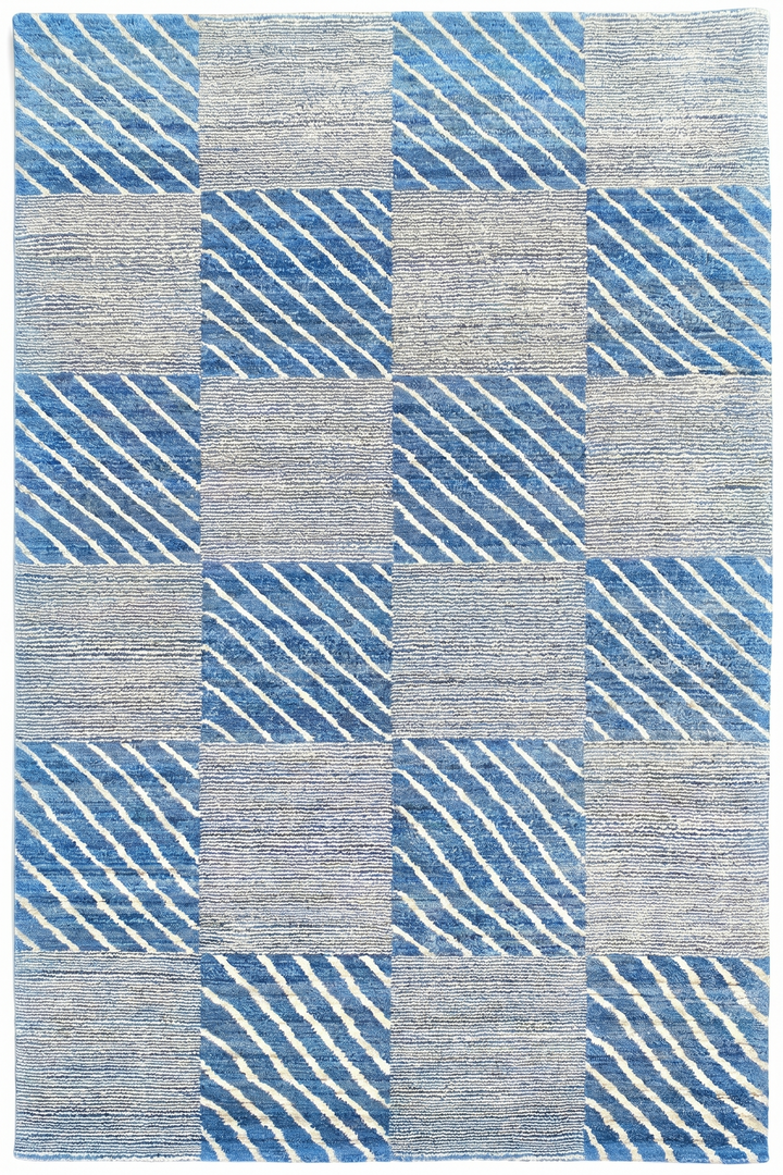 Coastal Check Gabbeh, Hand-Knotted Afghan Wool Rug