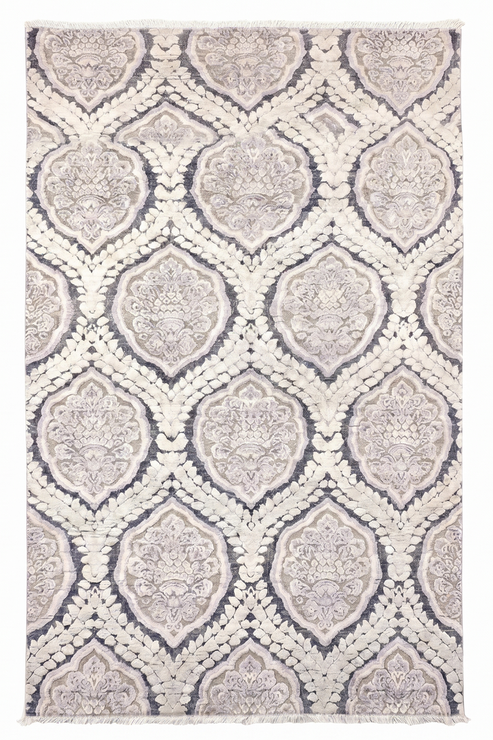 Pearl Damask Gabbeh, Hand-Knotted Afghan Wool &amp; Silk Rug