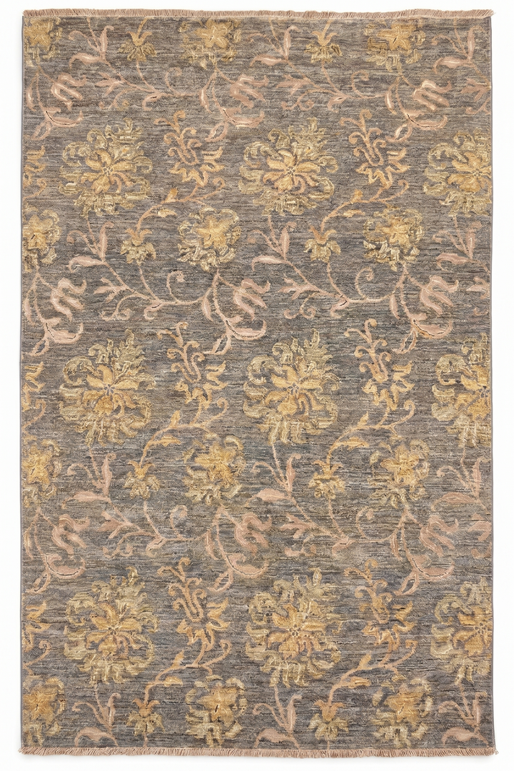 Smoke &amp; Rose Gabbeh, Hand-Knotted Afghan Wool &amp; Silk Rug