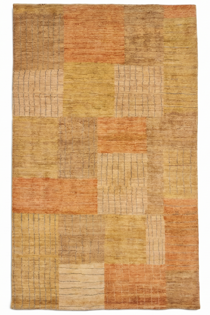 Sandstone Patchwork Gabbeh, Hand-Knotted Afghan Wool Rug