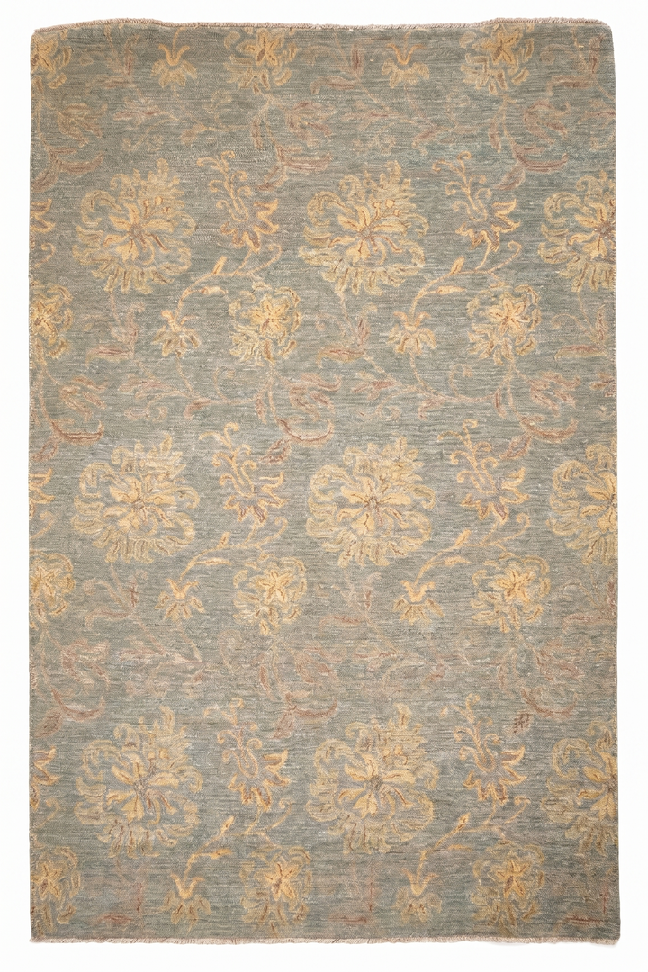 Celadon Blossom Gabbeh, Hand-Knotted Afghan Wool Rug