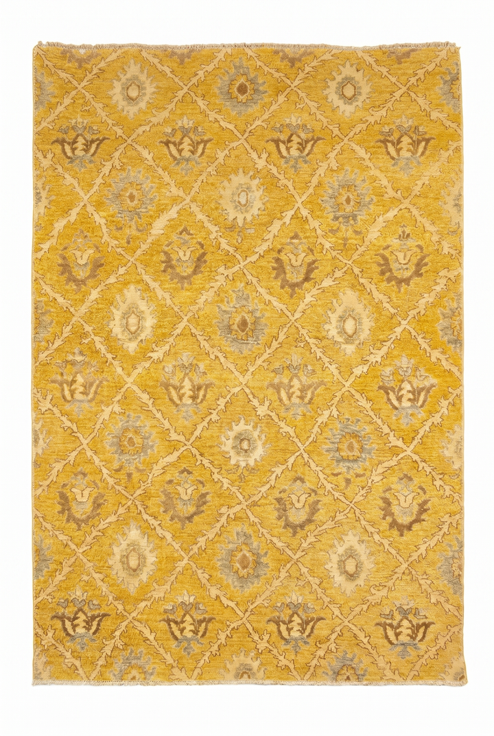 Goldenrod Trellis Gabbeh, Hand-Knotted Afghan Wool &amp; Silk Rug