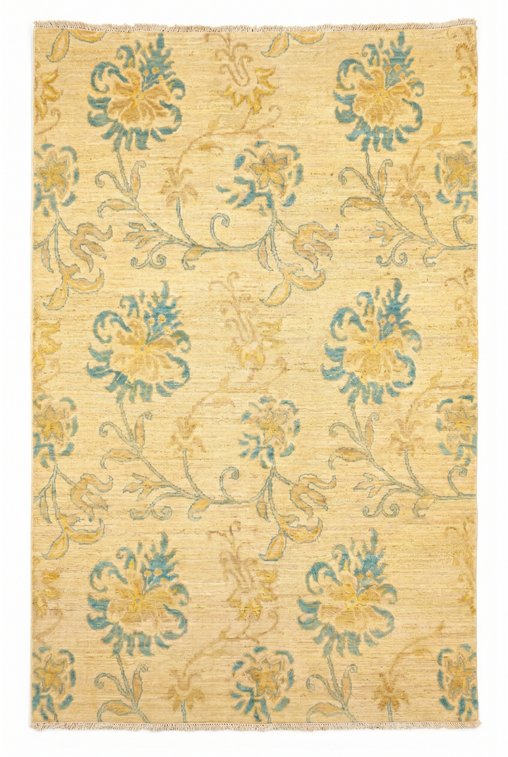 Verdigris Garden Gabbeh, Hand-Knotted Afghan Wool Rug