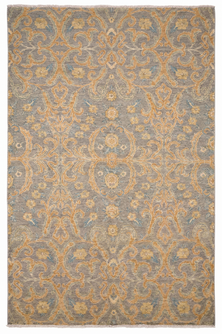 Pewter &amp; Gold Gabbeh, Hand-Knotted Afghan Wool Rug