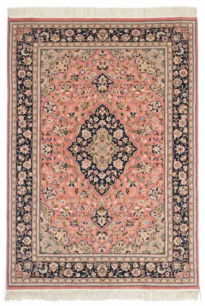 Rose Tabriz Medallion, Hand-Knotted Pakistani Wool Rug