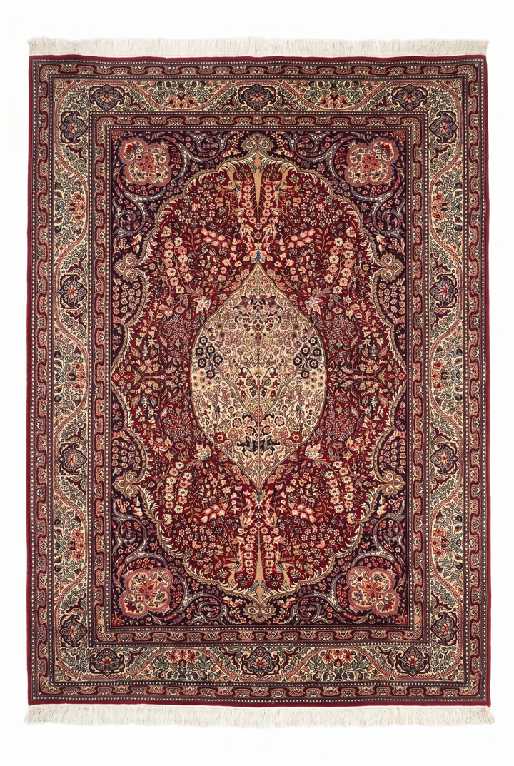 Ruby Medallion Tabriz, Hand-Knotted Pakistani Wool Rug