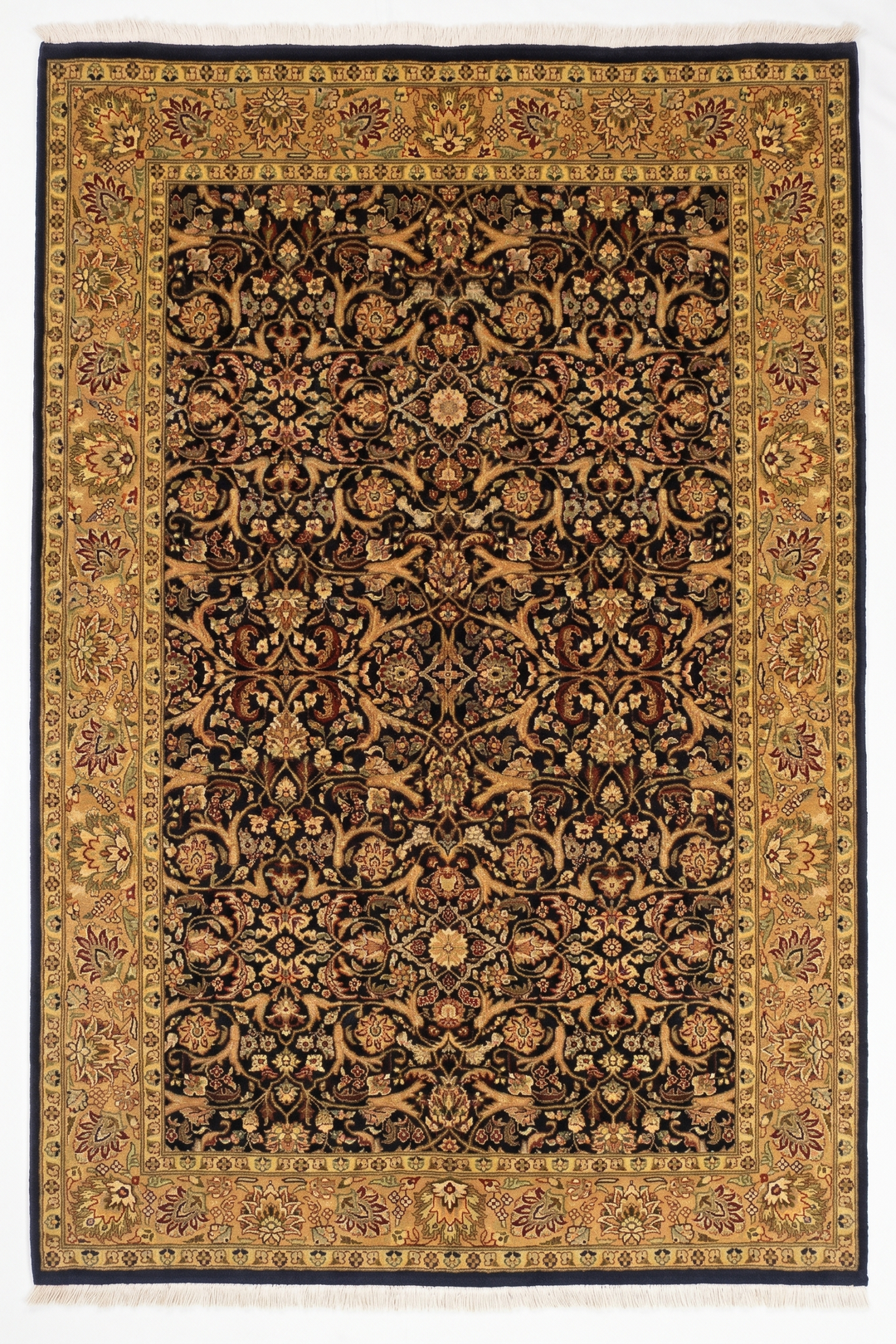 Onyx &amp; Gold All-Over Floral, Hand-Knotted Pakistani Wool Rug