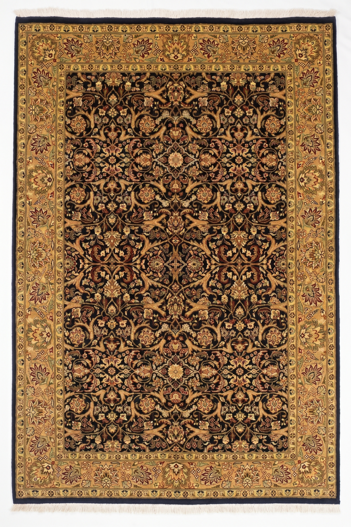 Onyx &amp; Gold All-Over Floral, Hand-Knotted Pakistani Wool Rug