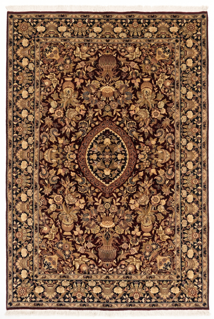 Oxblood Vase Garden Tabriz, Hand-Knotted Pakistani Wool Rug