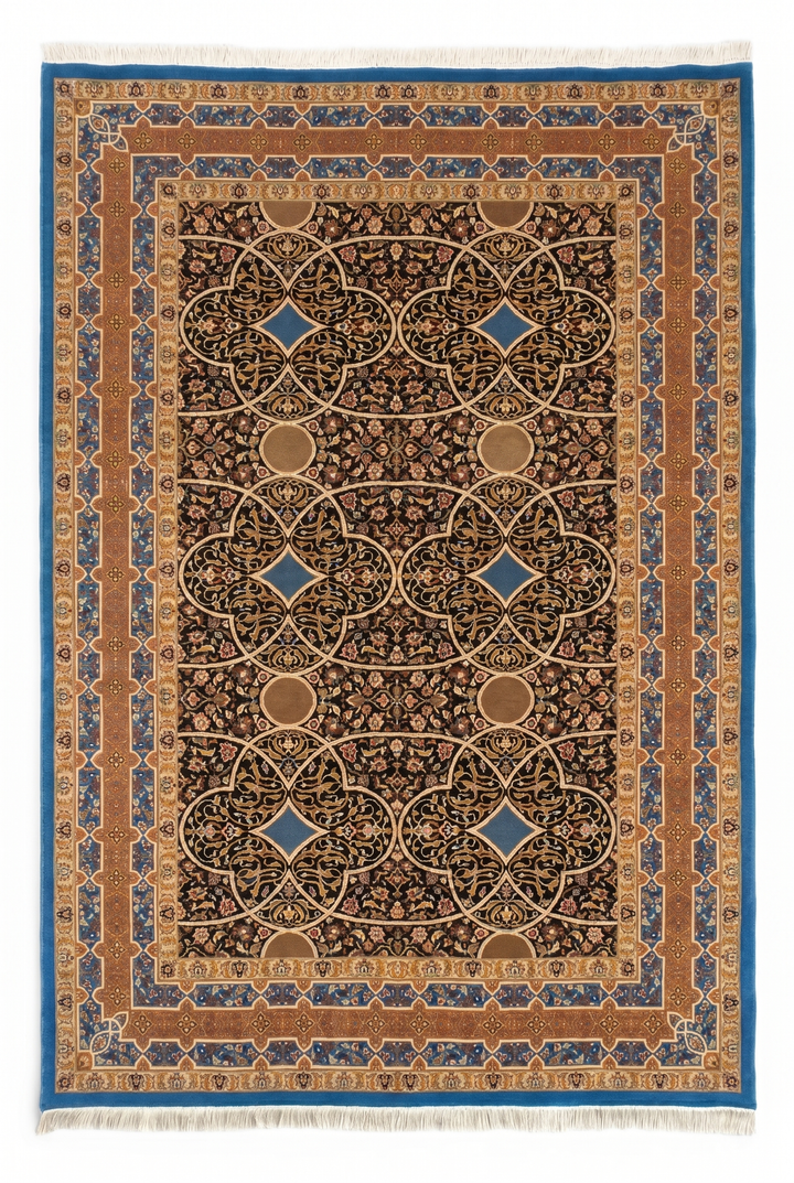 Lapis Arabesque Lattice, Hand-Knotted Pakistani Wool Rug