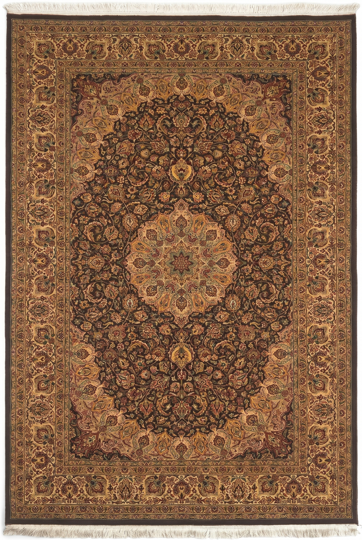 Espresso &amp; Gold Medallion, Hand-Knotted Pakistani Wool Rug