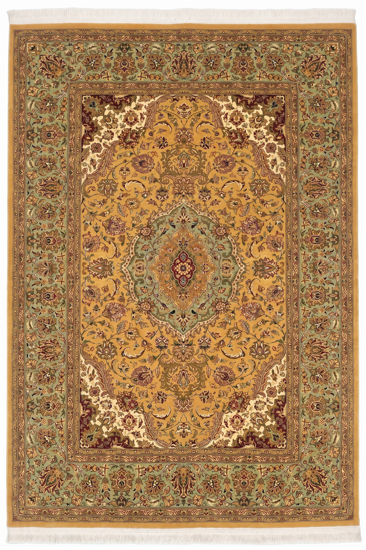 Mustard &amp; Sage Medallion, Hand-Knotted Pakistani Wool Rug