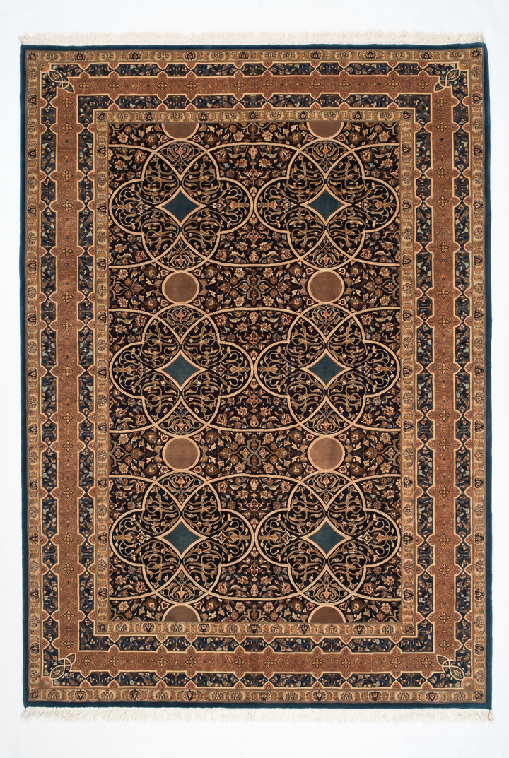Camel Arabesque Lattice, Hand-Knotted Pakistani Wool Rug