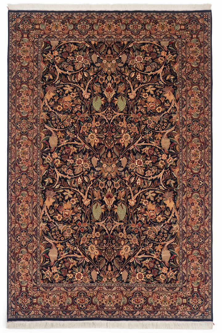 Midnight Garden Floral, Hand-Knotted Pakistani Wool Rug