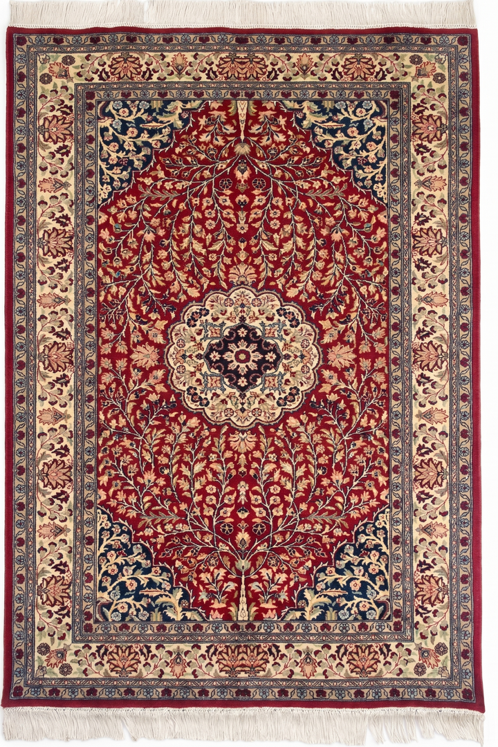 Crimson Medallion Tabriz, Hand-Knotted Pakistani Wool Rug