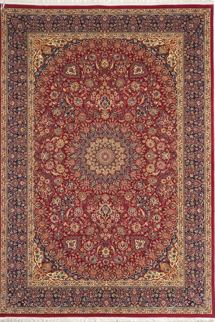 Garnet &amp; Navy Medallion Tabriz, Hand-Knotted Pakistani Wool Rug