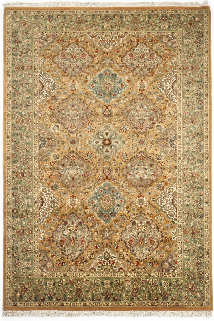 Honey &amp; Sage Garden Panel, Hand-Knotted Pakistani Wool Rug