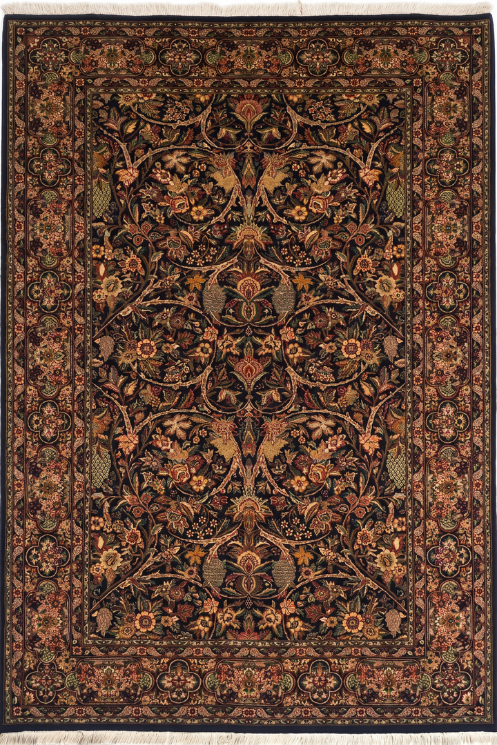 Raven Garden Floral, Hand-Knotted Pakistani Wool Rug