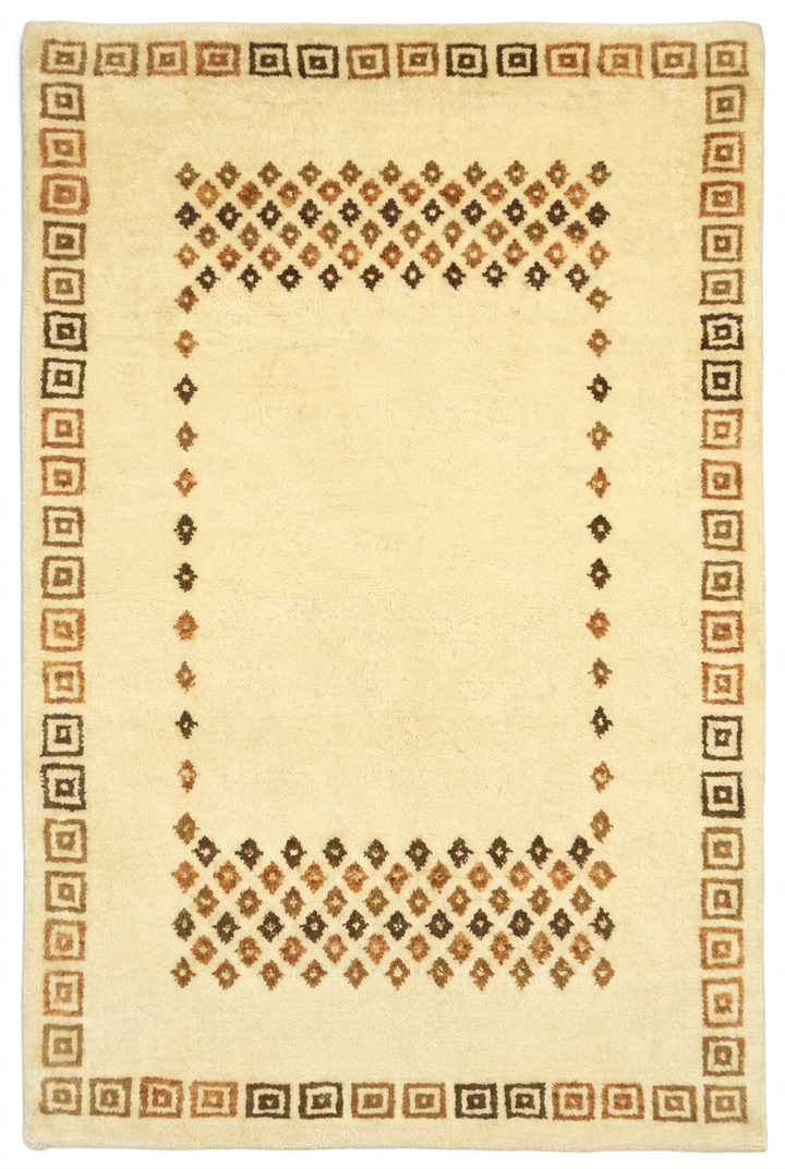 Ivory Diamond Loribaf, Hand-Knotted Indian Wool Rug