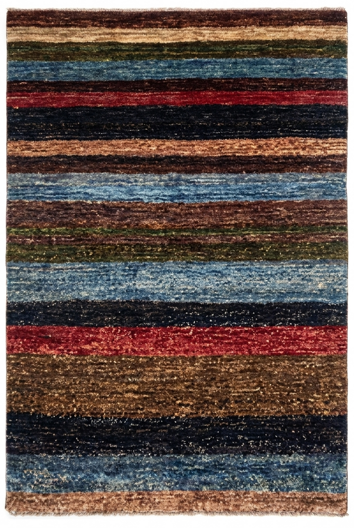 Multicolour Stripe Gabbeh, Hand-Knotted Afghan Wool Rug