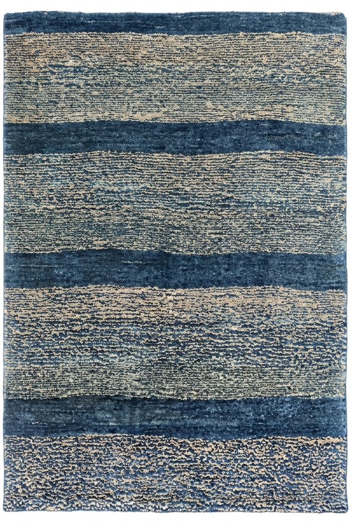 Denim Blue Stripe Gabbeh, Hand-Knotted Afghan Wool Rug
