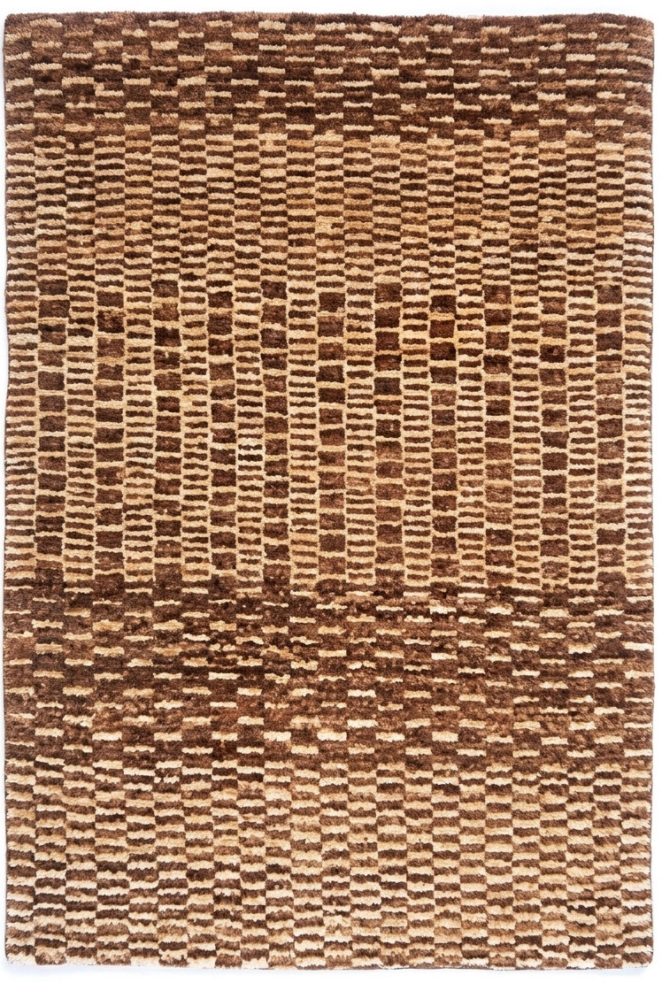 Woven brown rug with a textured pattern on a white background