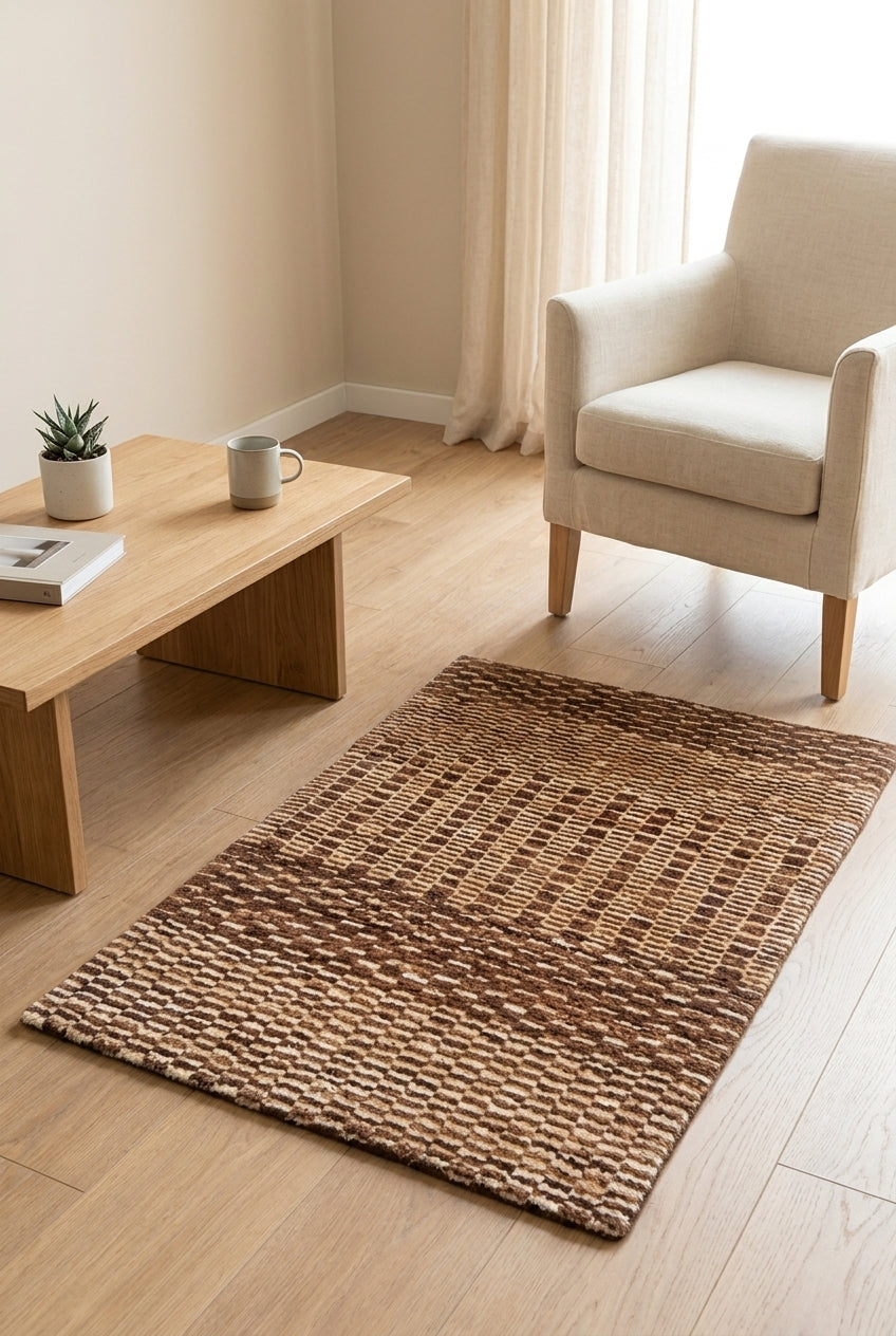 Brown Checkerboard Gabbeh, Hand-Knotted Afghan Wool Rug