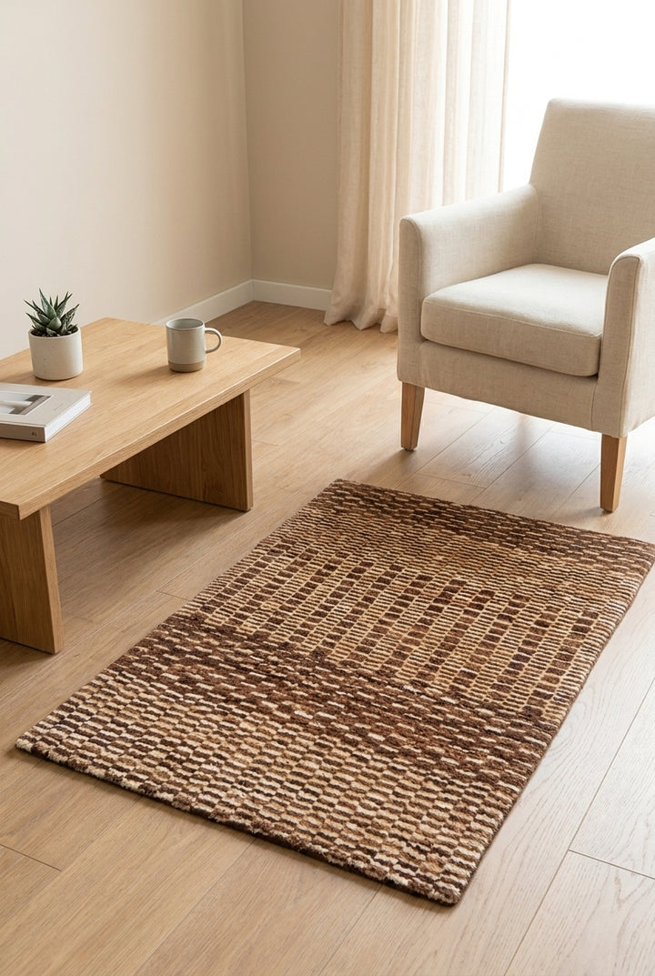 Brown Checkerboard Gabbeh, Hand-Knotted Afghan Wool Rug