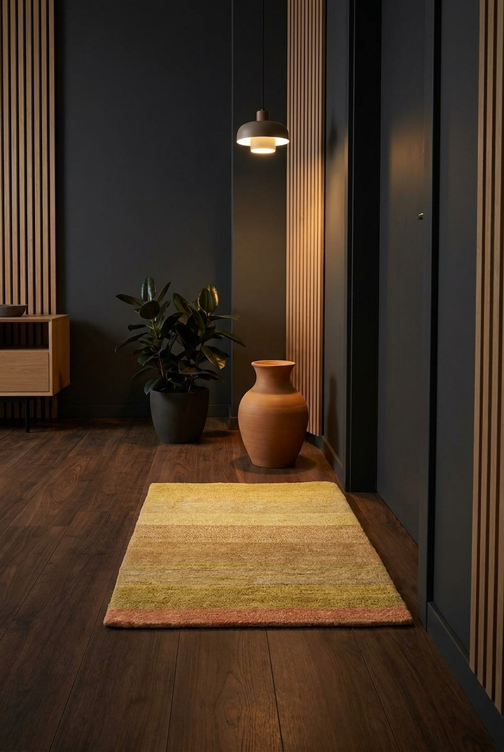 Earth &amp; Coral Stripe Gabbeh, Hand-Knotted Afghan Wool Rug