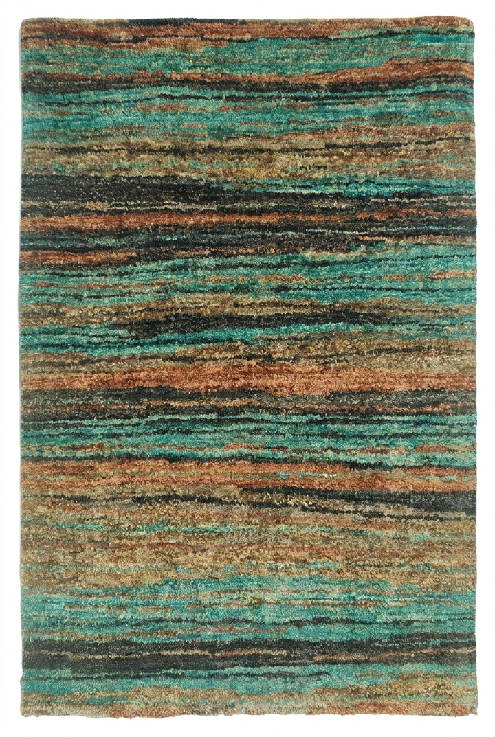 Turquoise &amp; Rust Streak Gabbeh, Hand-Knotted Afghan Wool Rug