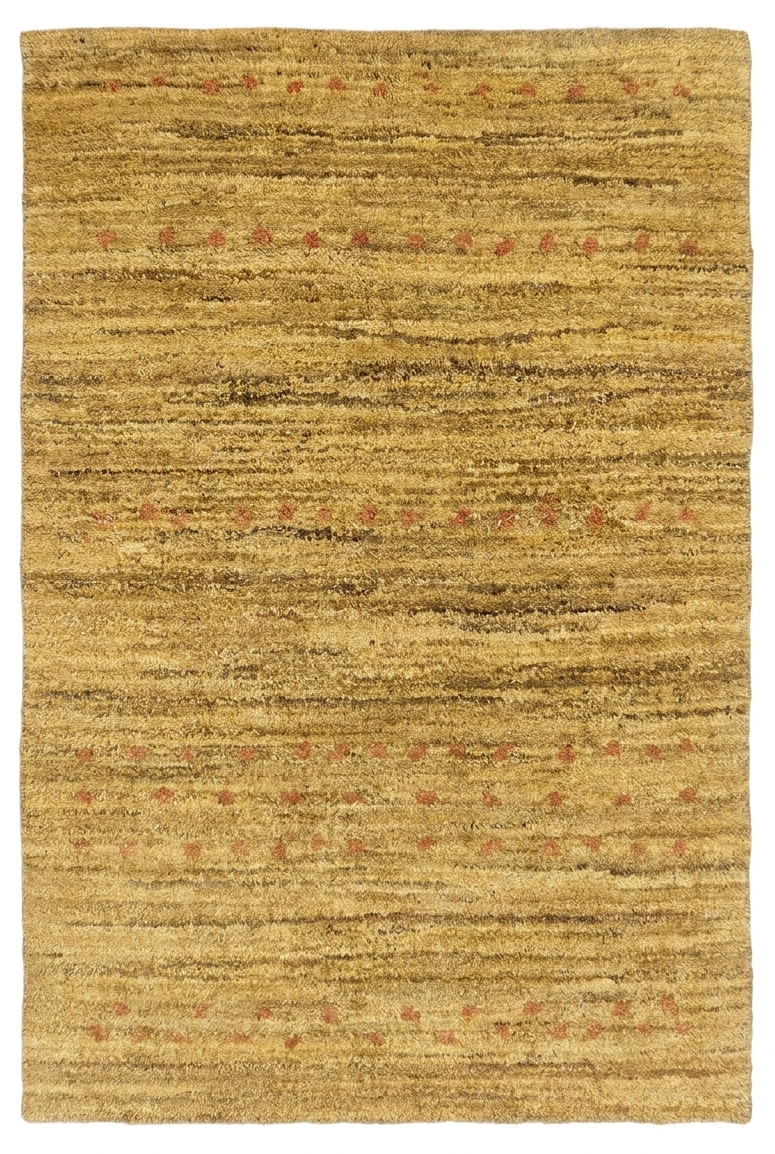 Wheat Gold Gabbeh with Rust Flecks, Hand-Knotted Afghan Wool Rug