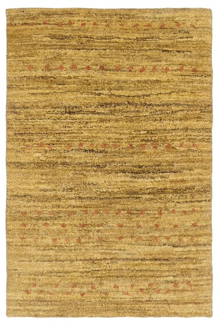 Wheat Gold Gabbeh with Rust Flecks, Hand-Knotted Afghan Wool Rug