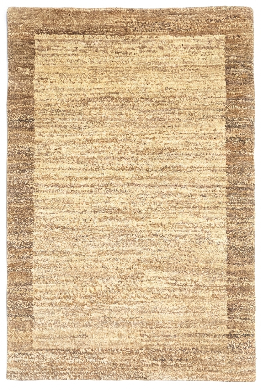 Cream &amp; Brown Border Gabbeh, Hand-Knotted Afghan Wool Rug