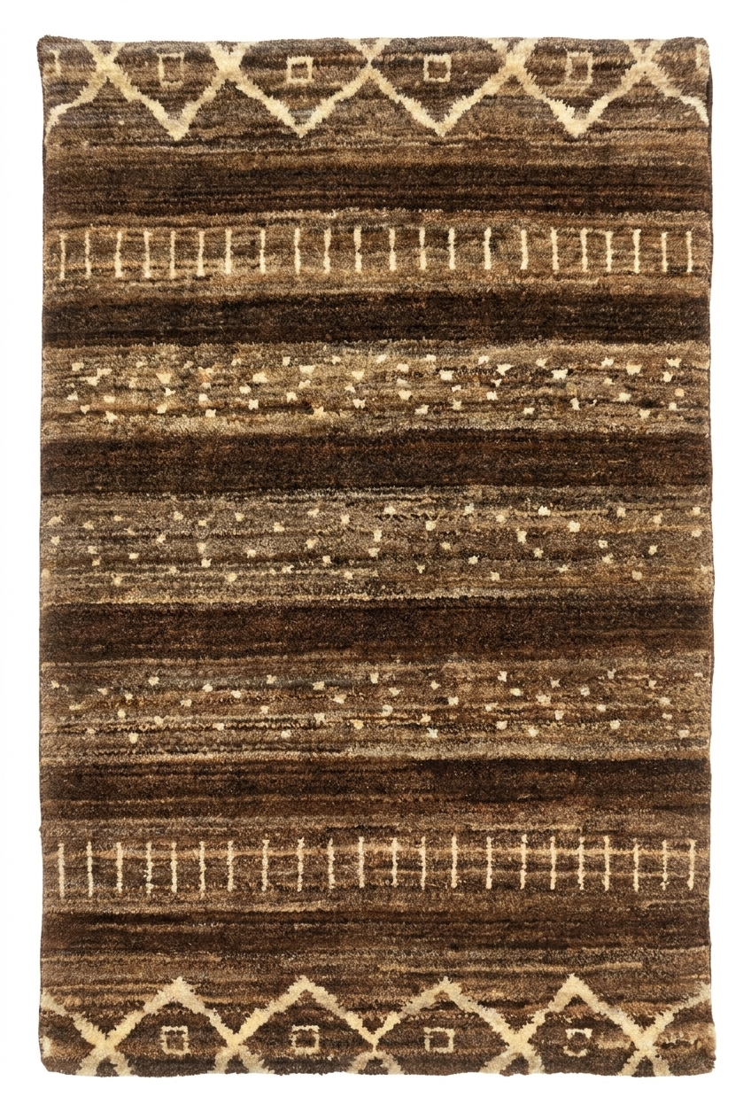 Brown Tribal Diamond Gabbeh, Hand-Knotted Afghan Wool Rug