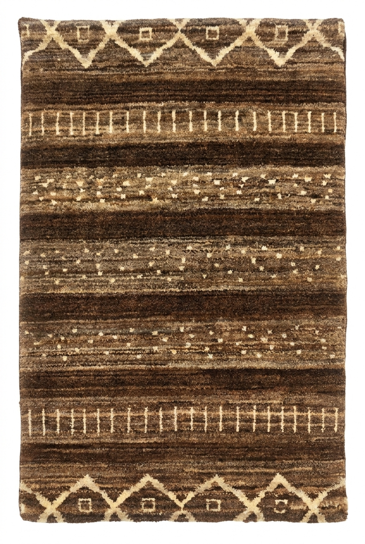 Brown Tribal Diamond Gabbeh, Hand-Knotted Afghan Wool Rug
